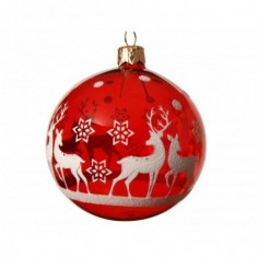 Bauble glass transparent shiny reindeer with star