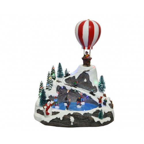 LED scenery plastic mountain scenery with iceskating people steady indoor