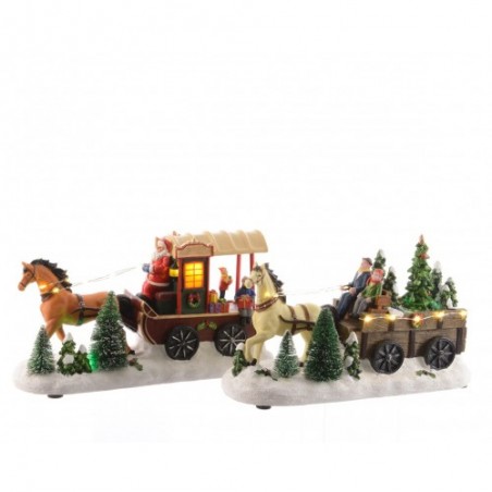 LED scenery polyresin horse w carriage steady BO indoor 2ass