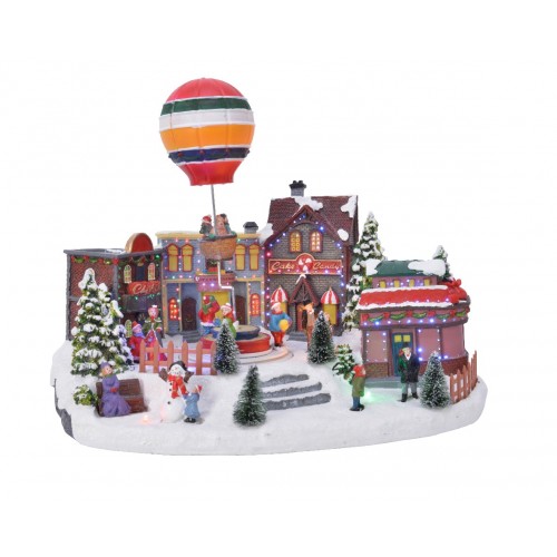 LED scenery polyresin village w airballoon steady indoor