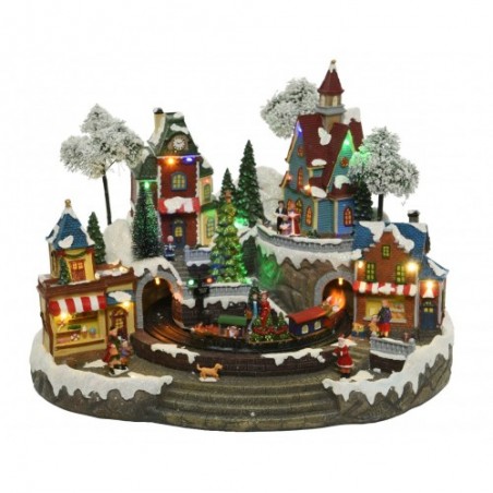 LED scenery polyresin winter village w train steady indoor