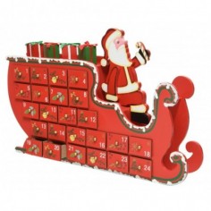Advent calendar mdf sleigh w santa with glitter snow