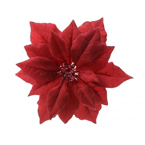 Poinsettia on clip polyester w glitter edges