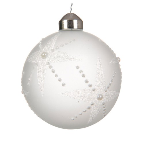 Bauble glass white glitter 2