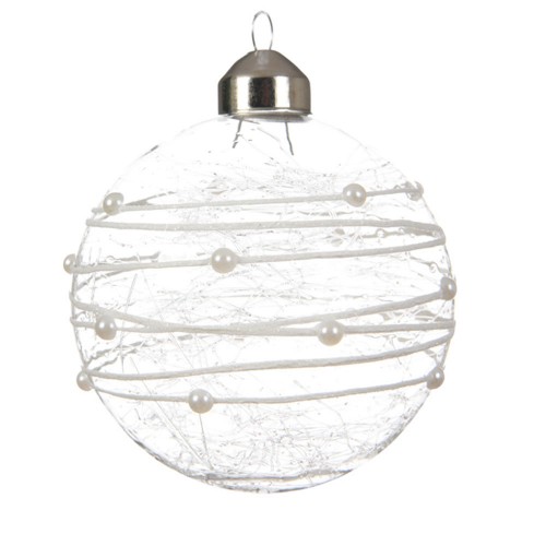 Bauble glass white glitter 2