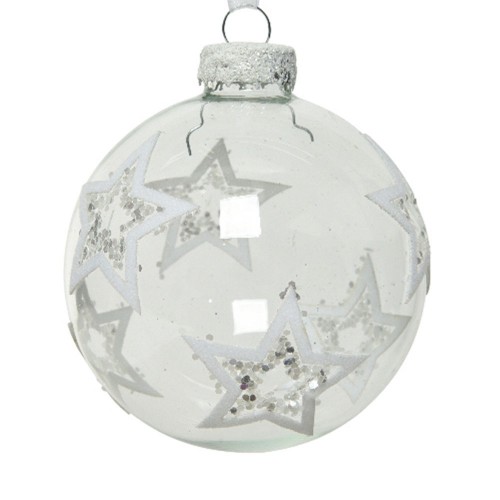 Glass Ball Black & White Stars Black White Glitter Star Decorative Christmas X-MAS