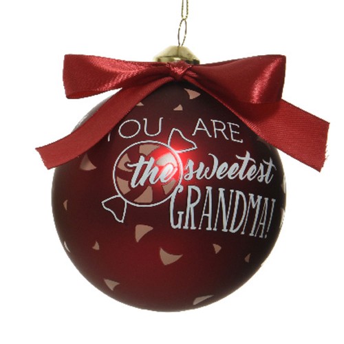 Bauble glass matt family text red