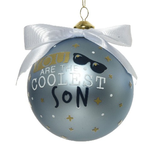 Bauble glass matt family text blue