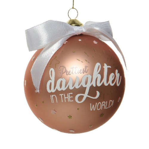 Bauble glass matt family text copper