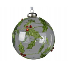 Bauble glass glitter holly...