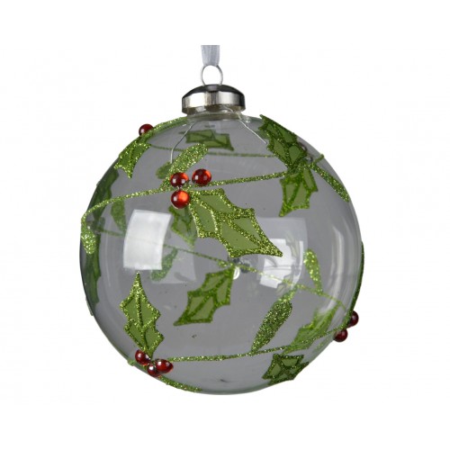 Bauble glass glitter holly deco