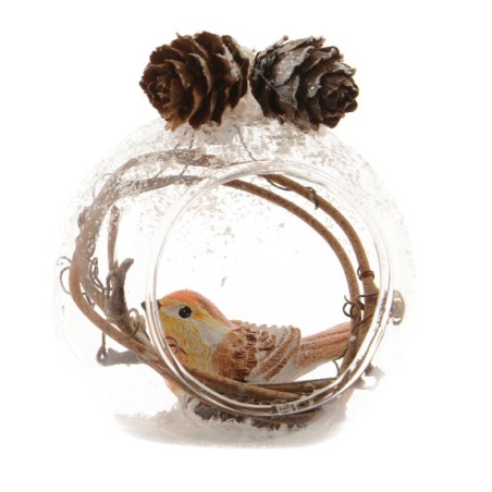 Bauble glass transparent owl inside pinecones