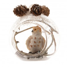 Bauble glass transparent owl inside pinecones