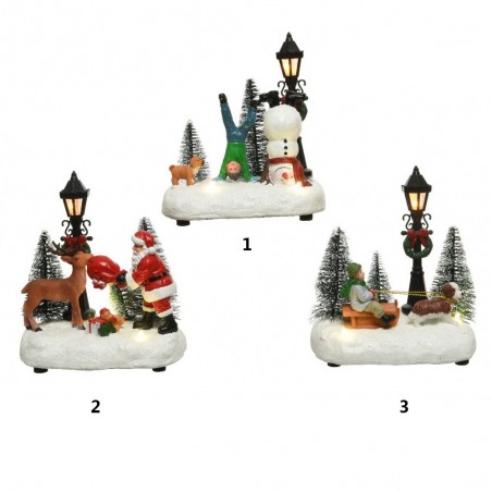 LED scenery polyresin scenery with santa/snowman steady BO indoor 3ass