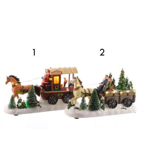 LED scenery polyresin horse w carriage