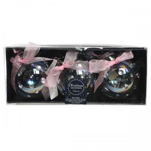 Pack 3 Bauble glass iris finish pink