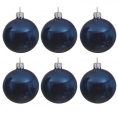Pack 6 Bauble glass shiny blue