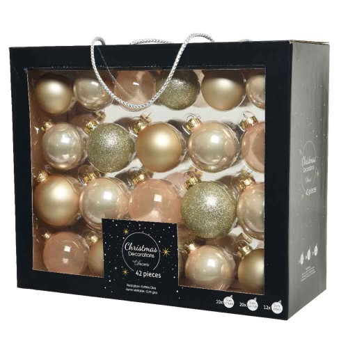Pack 42 Bauble glass beige