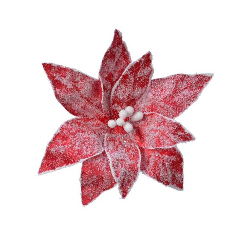 Poinsettia on clip polyester snow...