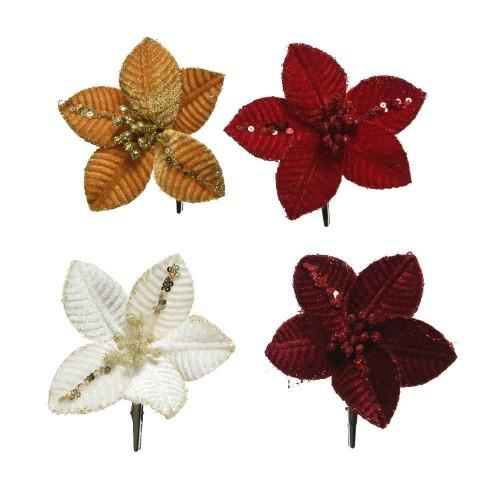 Pack 4 Poinsettia on clip spangels