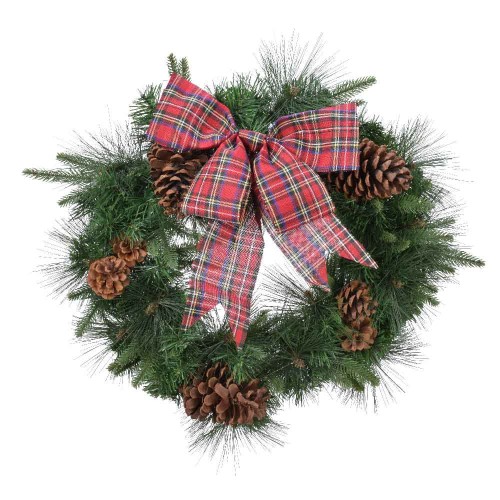 Wreath pvc tartan bow- fabric bow