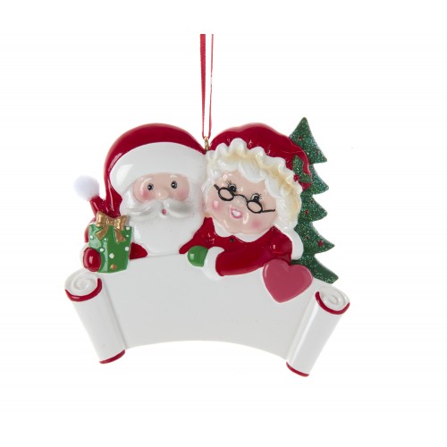 3.125"RESIN SANTA & MRS CLAUS BANNE