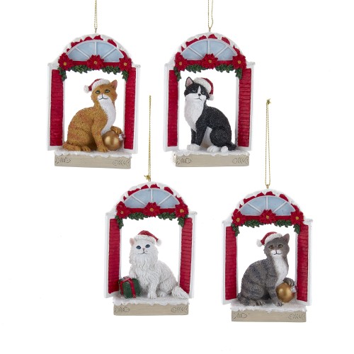 4.5"CHRISTMAS CAT IN WINDOW ORN 4/A