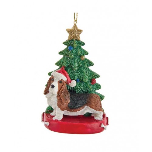 4.25"RESIN BASSETT HOUND W/CHRISTMA