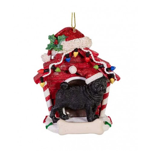 Black Pug Doghouse  10cm