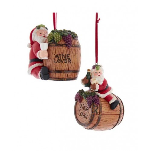 3.75"resin santa wine barrel orn 2/