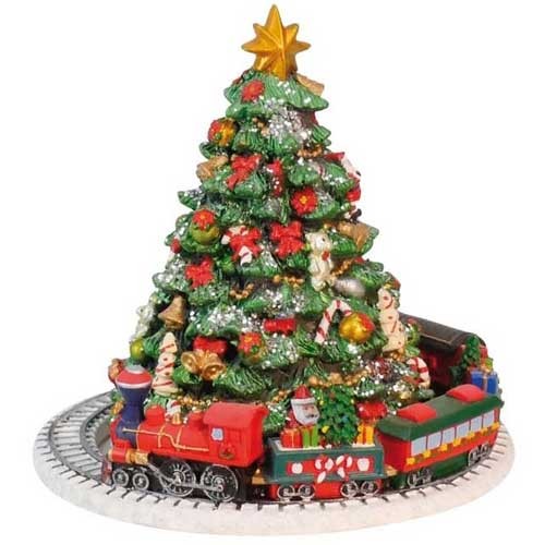 Christmas tree with train scene -