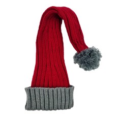 Santa hat - Red w. grey brim coarse knit