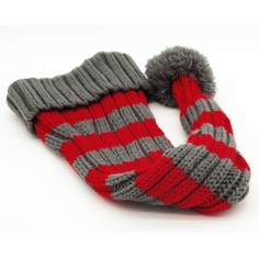 Santa hat - Red/grey striped coarse knit