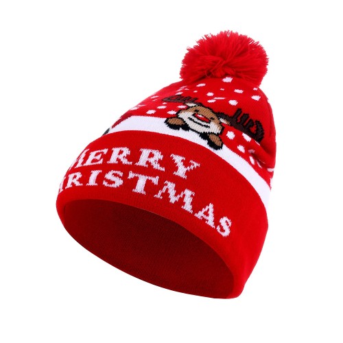 Beanie - red w. Rudolph&Santa English