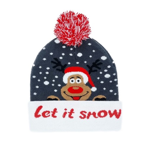 Blinking beanie - Grey w. Rudolph "Let it snow"