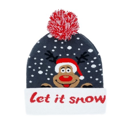 Blinking beanie - Grey w. Rudolph "Let it snow"