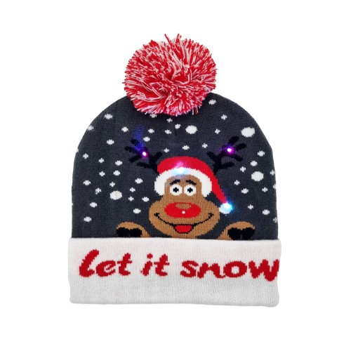 Blinking beanie - Grey w. Rudolph "Let it snow"