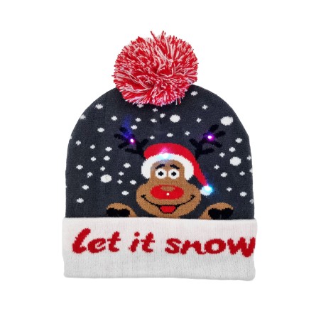 Blinking beanie - Grey w. Rudolph "Let it snow"