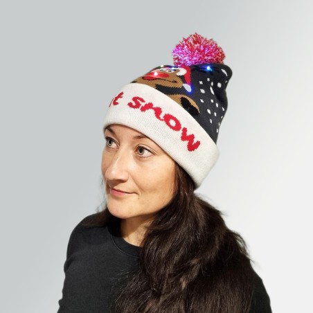 Blinking beanie - Grey w. Rudolph "Let it snow"