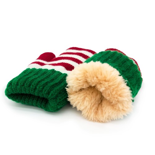 Knitted mittens - Elf red/green