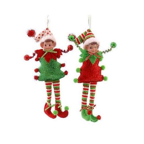 31cm Red & green hanging elves