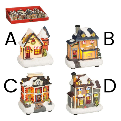 Battery Operated Town House 9×6.5x9cm 4 Assorted