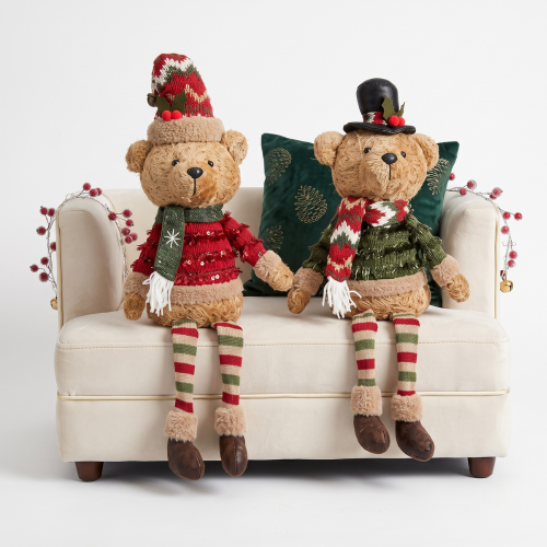 Decoration bear red blue 2 assorted