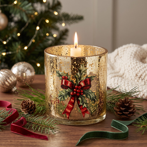 Portavelas Navideño Dorado (12 cm)