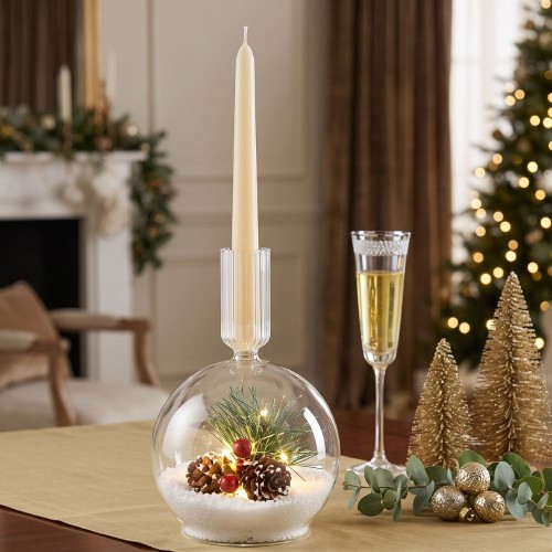 Glass Candle Holder with Battery-Operated LED Lights