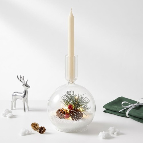 Glass Candle Holder with Battery-Operated LED Lights