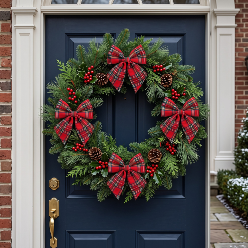 Lazo Decorativo Navideño a cuadros rojo