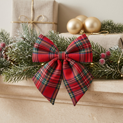 Lazo Decorativo Navideño a cuadros rojo