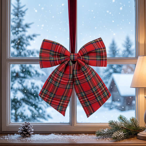Lazo Decorativo Navideño a cuadros rojo grande