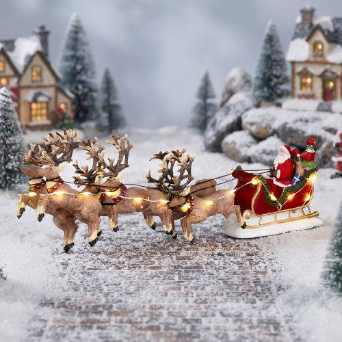 Santa with his elves in a sleigh Luville